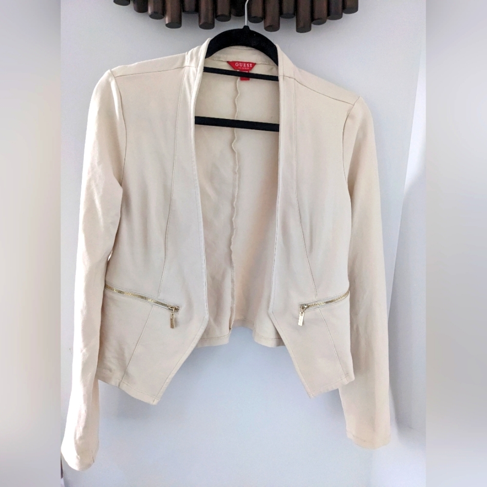 GUESS Women's Beige Blazer with Gold Accents - Size US M